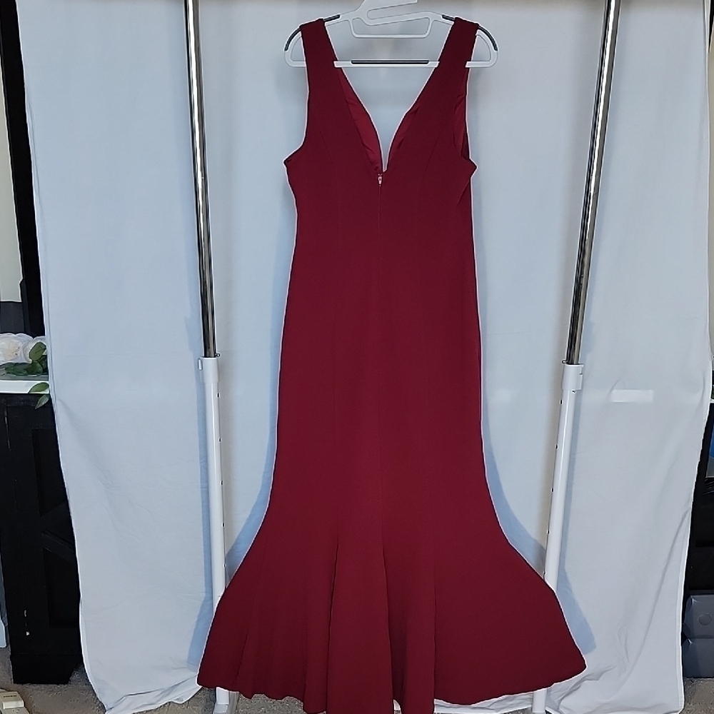 Max + Ash Burgundy V-Neck Mermaid Formal Gown Maxi Dress Size XL - Picture 4 of 7